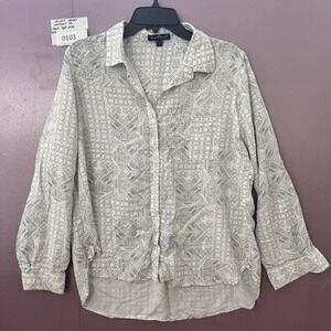 Velvet Heart Womens XL Geometric Tribal Print Button Down Shirt White TWP-20519‎